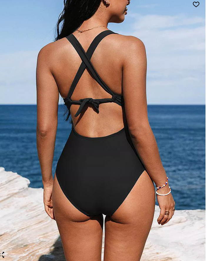 Womens Cupshe Plunge Paneling Cross Tie Back One Piece Swimsuit, Lg