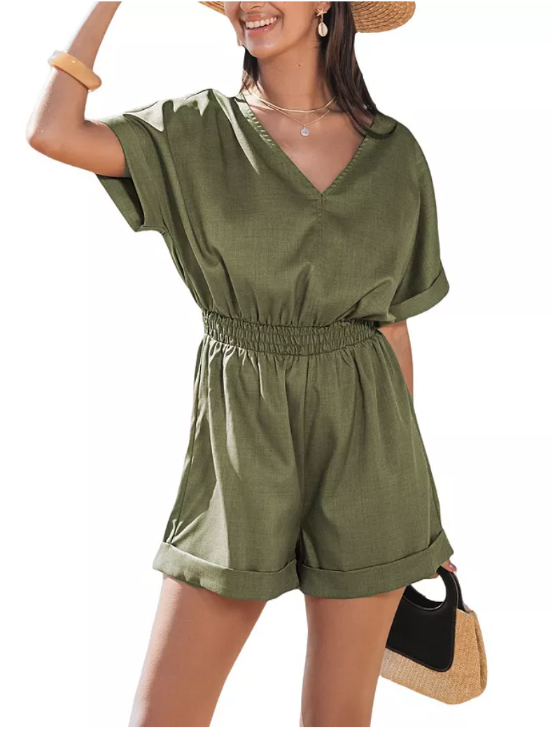 Cupshe Womens V-Neck Straight Leg Romper, Large