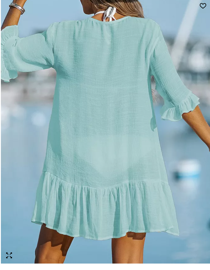 Cupshe Womens Aubree Ruffled Swim Cover-up Dress - Open Blue, Medium
