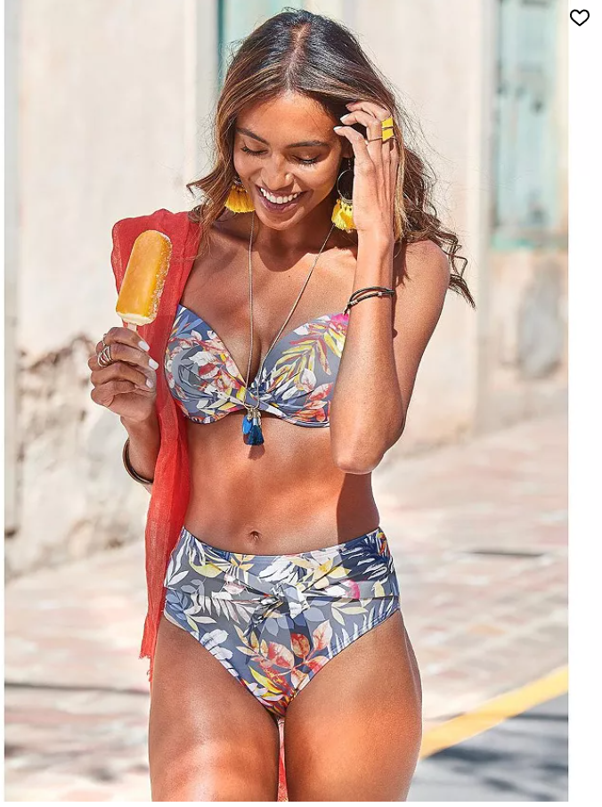 Lascana Womens High Waist Floral Bikini Swimsuit Bottom - Grey Printed, 10