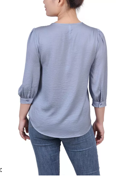 NY Collection Womens Missy Elbow Sleeve Satin Blouse, Large