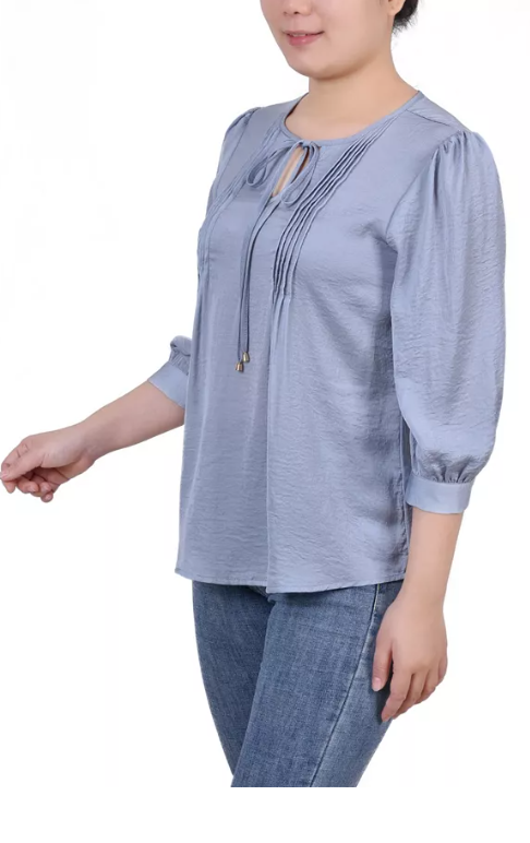 NY Collection Womens Missy Elbow Sleeve Satin Blouse, Large