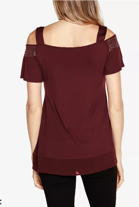Belldini Womens Embellished Cold-Shoulder Top, Size XL