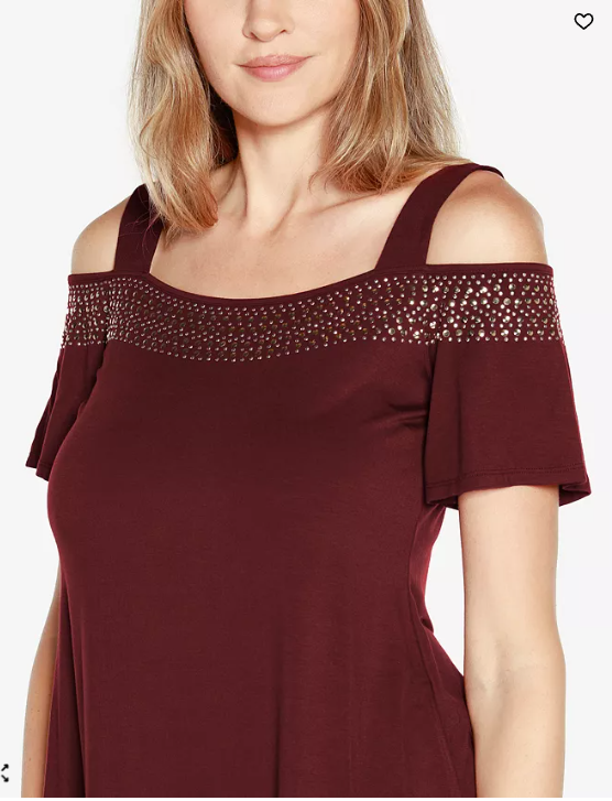 Belldini Womens Embellished Cold-Shoulder Top, Size XL