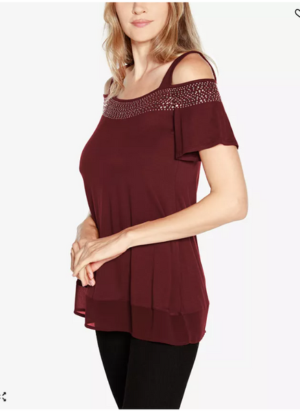 Belldini Womens Embellished Cold-Shoulder Top, Size XL
