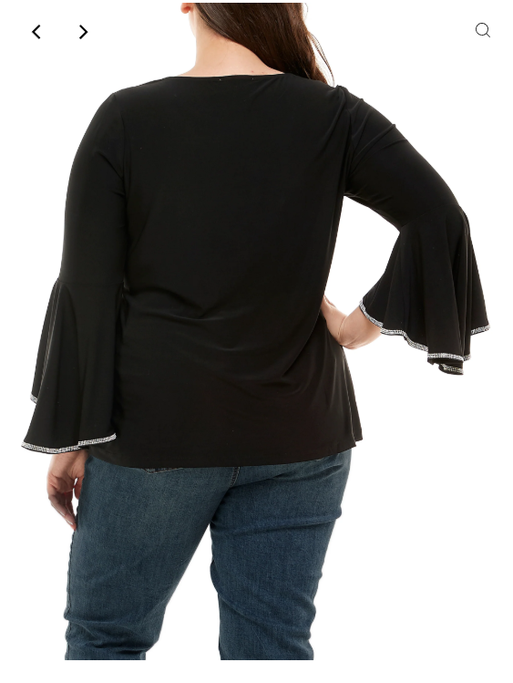 Ny Collection Plus Size Long Bell Sleeve Tunic Top with Stone Details, 1X
