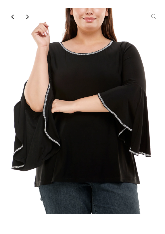 Ny Collection Plus Size Long Bell Sleeve Tunic Top with Stone Details, 1X