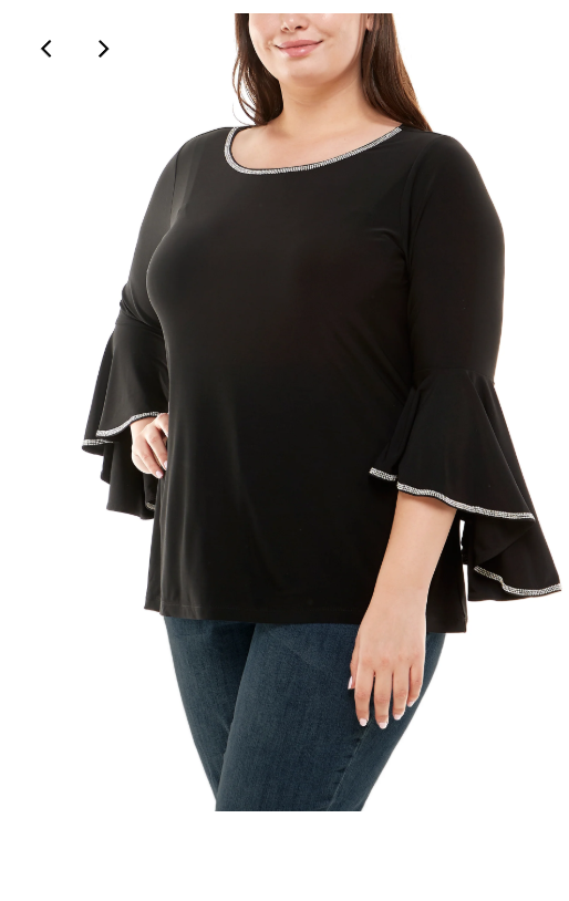 Ny Collection Plus Size Long Bell Sleeve Tunic Top with Stone Details, 1X