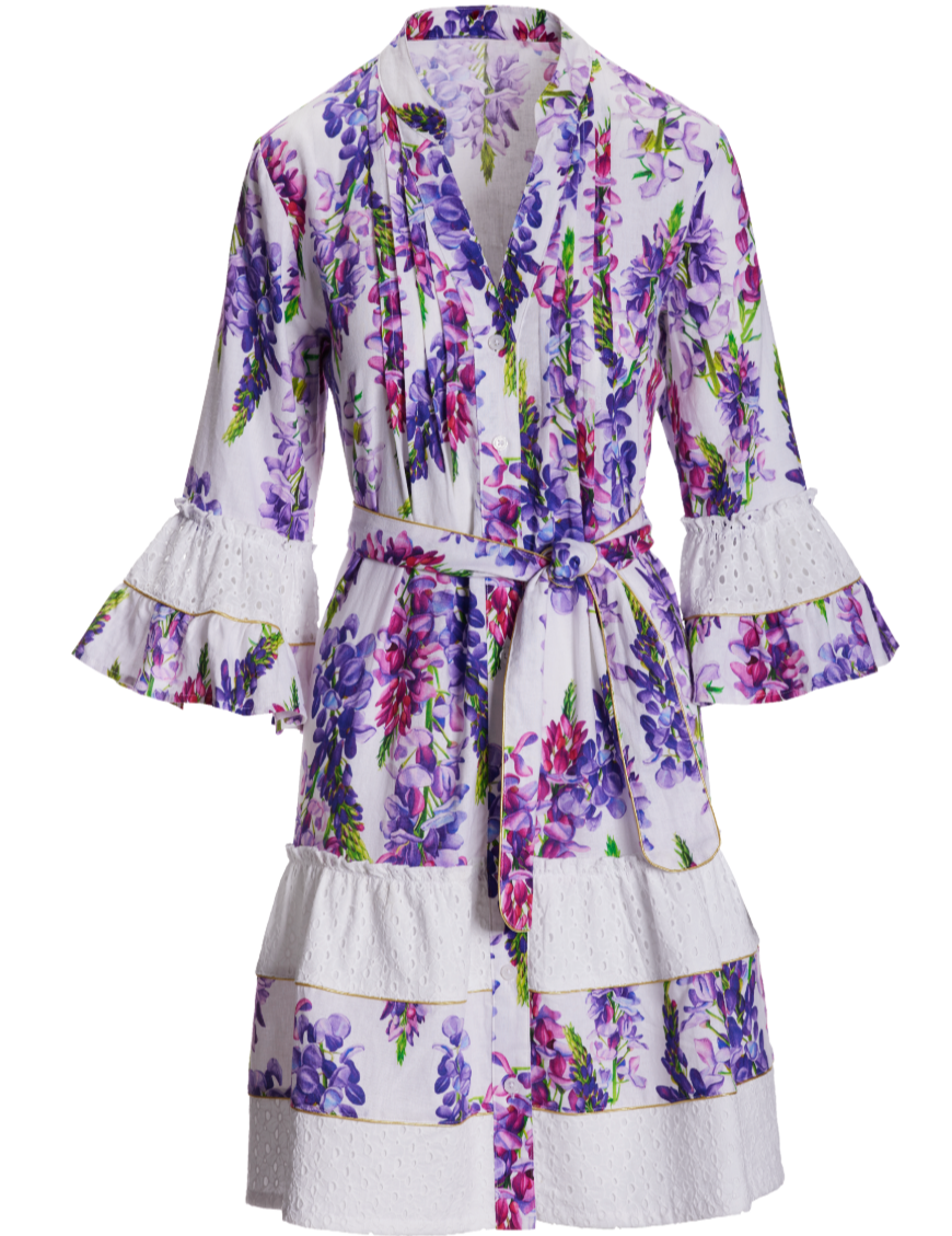 Boston Proper Wisteria Wonder Print Eyelet Inset Tiered A Line Dress, Size 8