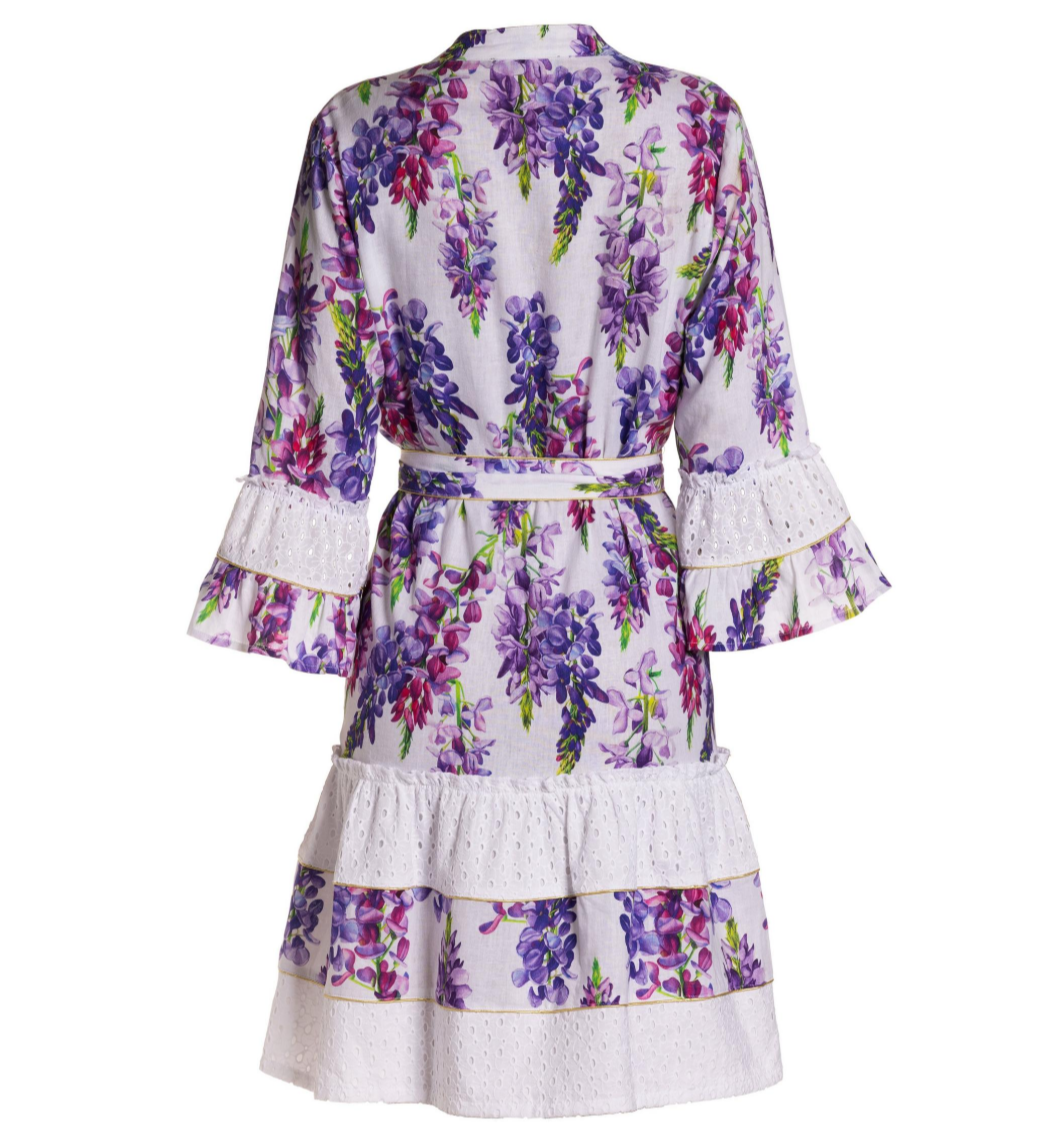 Boston Proper Wisteria Wonder Print Eyelet Inset Tiered A Line Dress, Size 8