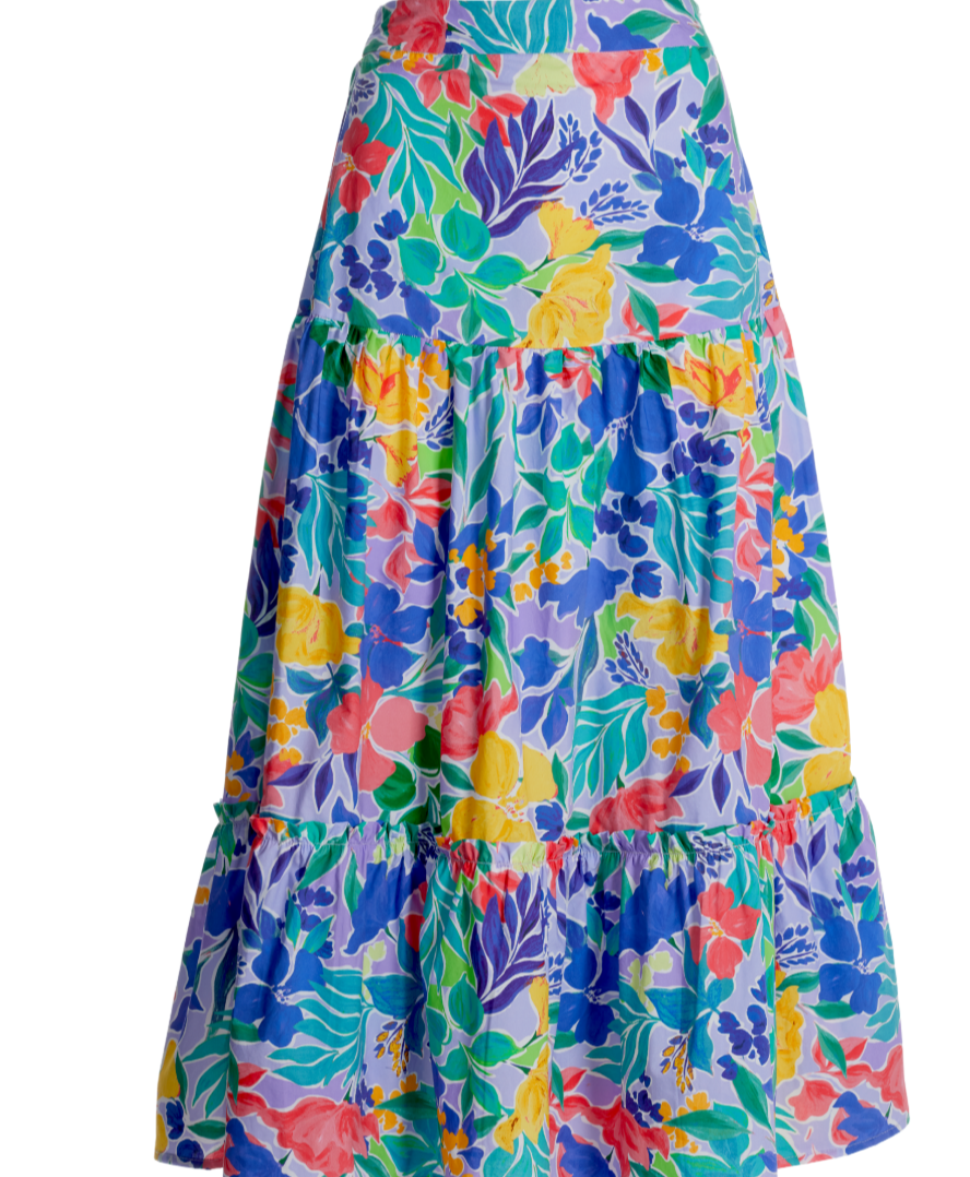 Boston Proper Floral Collage Print Poplin Midi Skirt,Medium