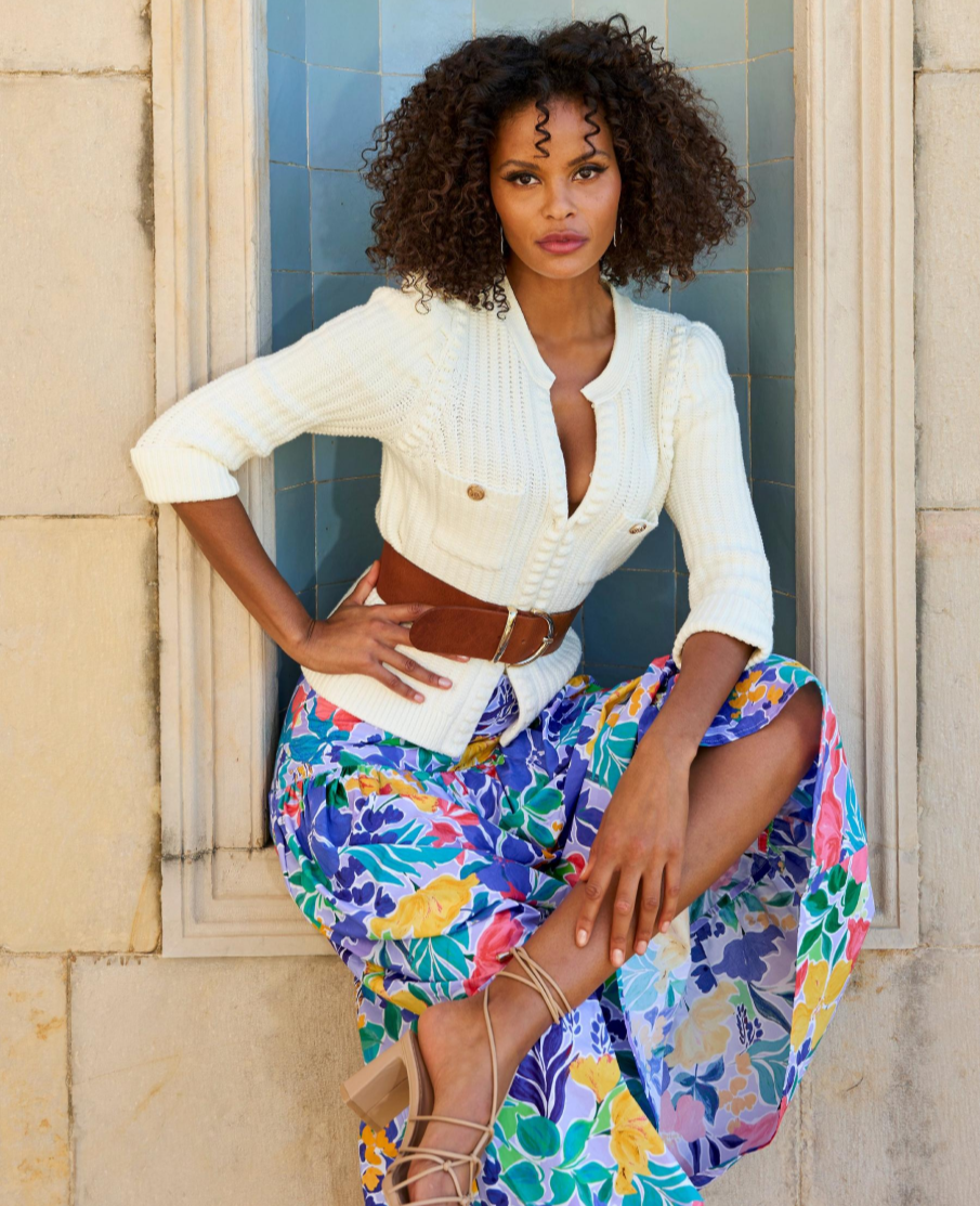 Boston Proper Floral Collage Print Poplin Midi Skirt,Medium