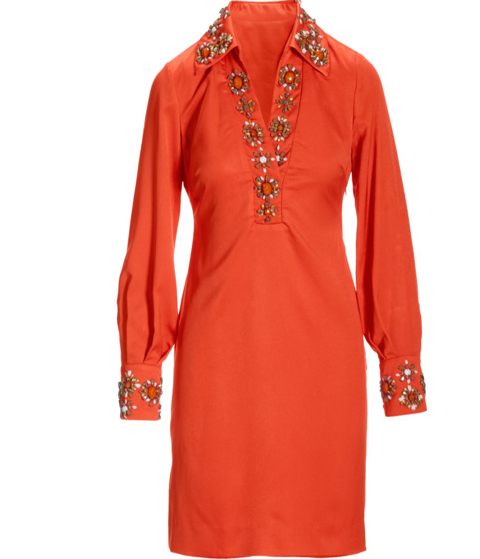 Boston Proper Beaded Embellished Trim Collared Tunic Dress, Size 8