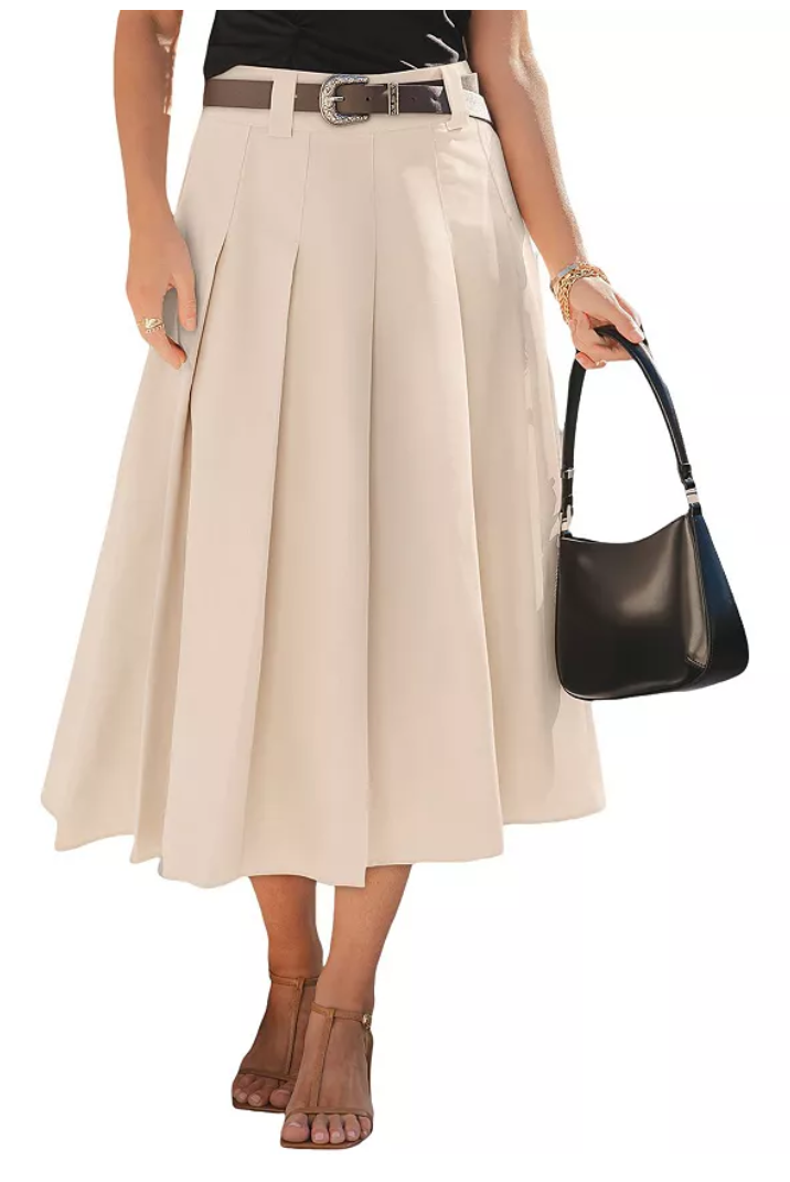 Cupshe Womens Pleated MIDI Skirt - Beige/khaki, Medium