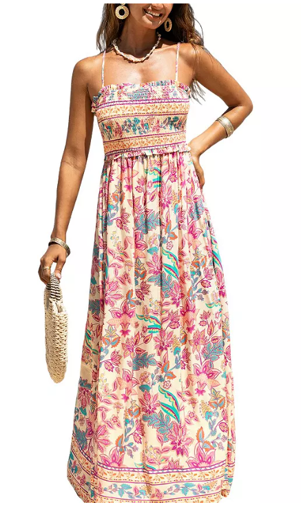 Cupshe Womens Papaya Punch Floral Maxi Beach Dress , Small