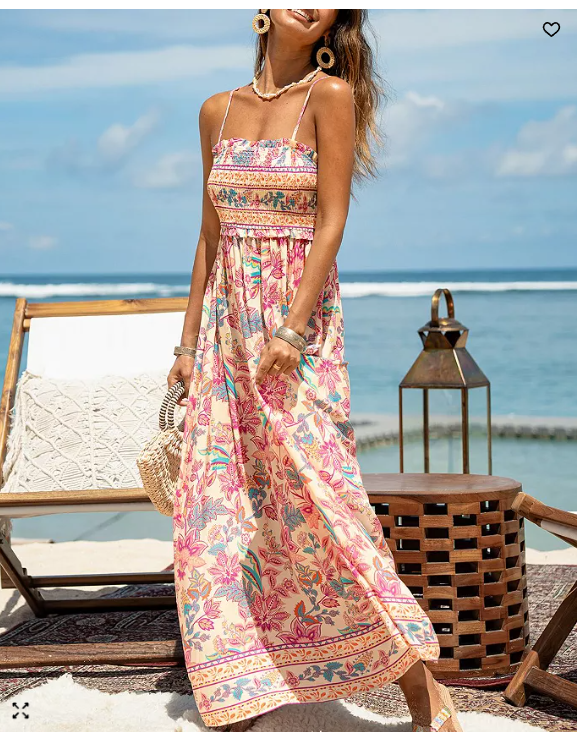 Cupshe Womens Papaya Punch Floral Maxi Beach Dress , Small