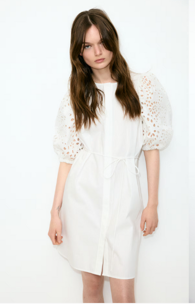 HandM Dress with Eyelet-Embroidered Sleeves, Medium