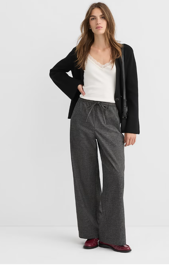Loft Sawyer Pull On Pants in Houndstooth Brushed Flannel, Small