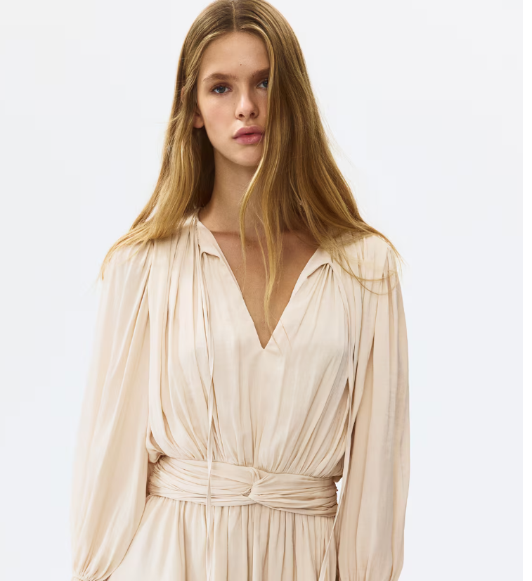 Divided Knot-Detail Draped Dress, Size Large