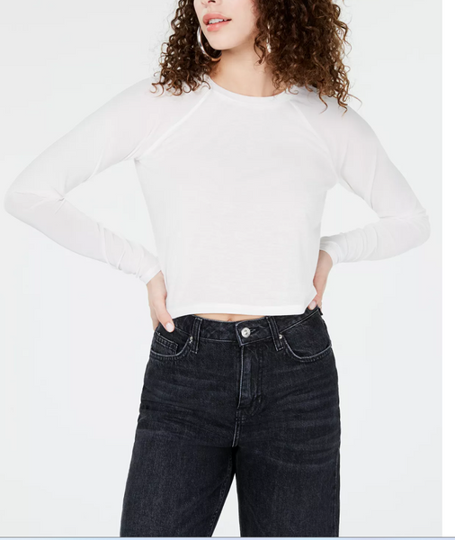 Material Girl Juniors Illusion-Sleeved Crop Top