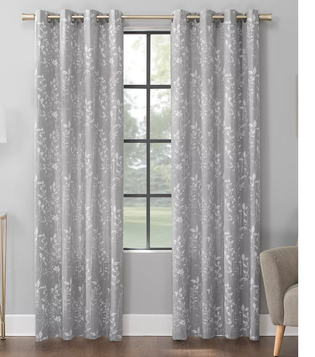 Scott Living Lotus Botanical Semi-Sheer Grommet Curtain Panel 52 X96