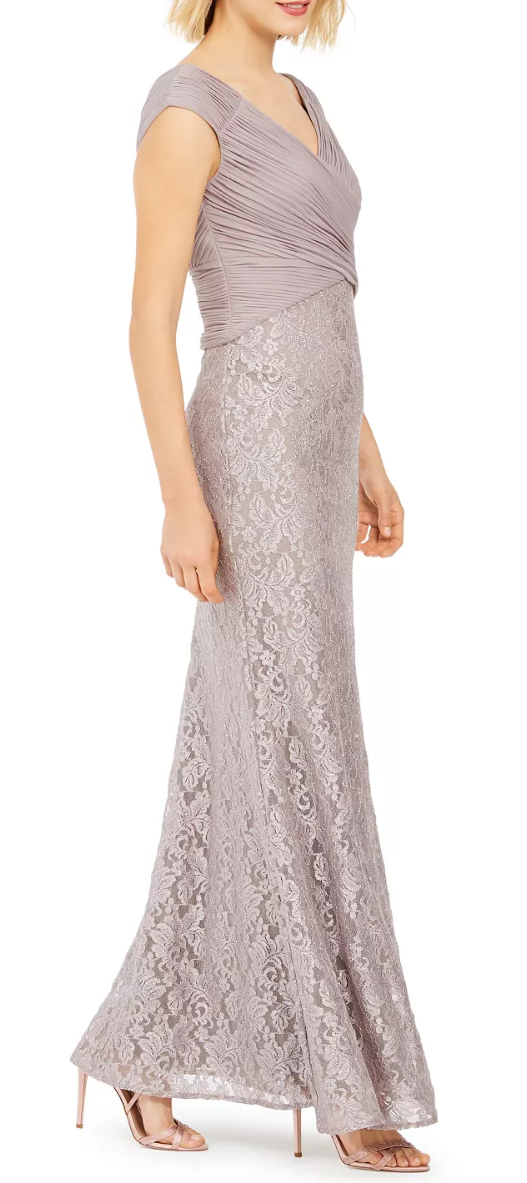 Jessica Howard Ruched Glitter Lace Gown, Size 16