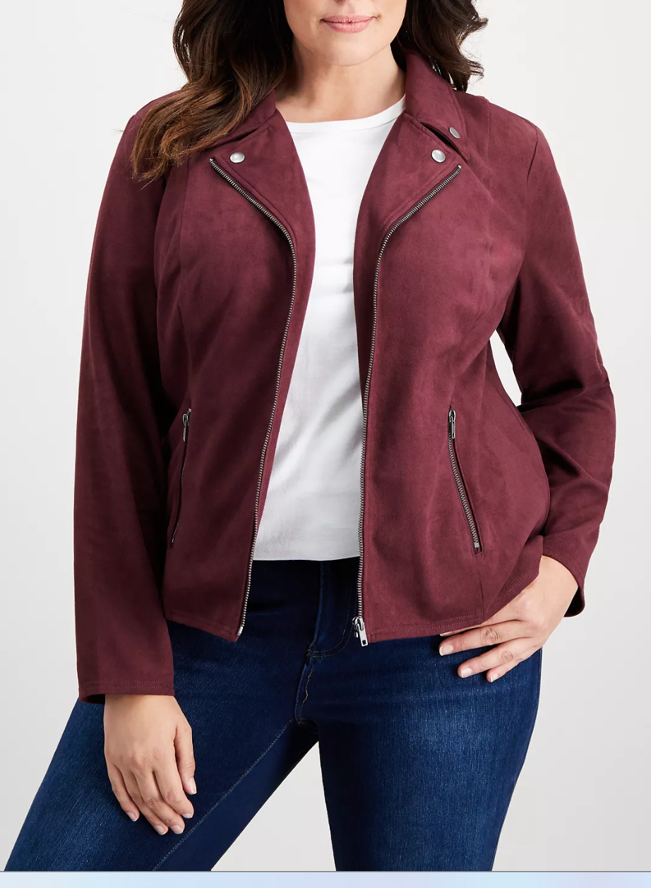 Style & Co Plus Size Faux-Suede Jacket, 0X/Port