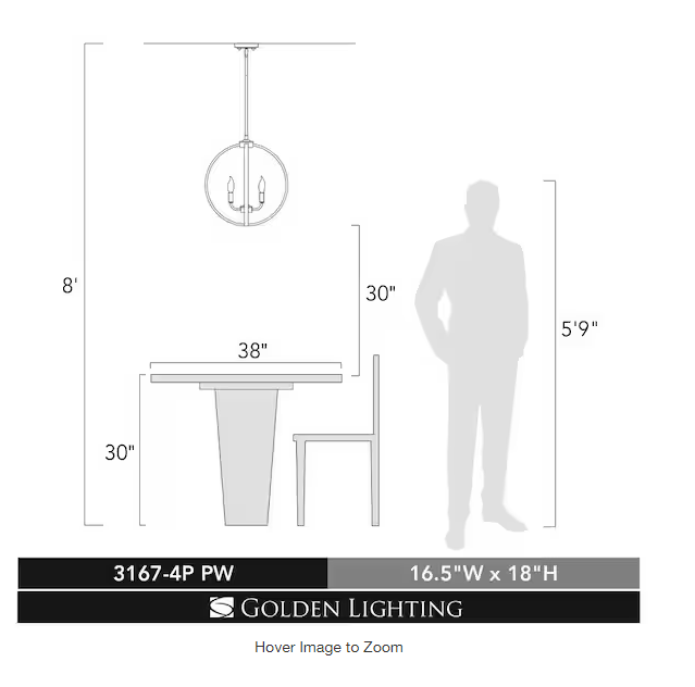 Golden Lighting 3167–4P Pw Colson – 4 Light Chandelier in Durable Style – 18.75