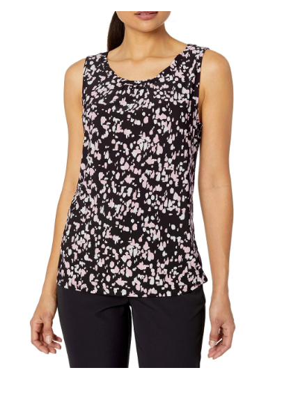 Kasper Printed Twist-Neck Sleeveless Top, Size Large