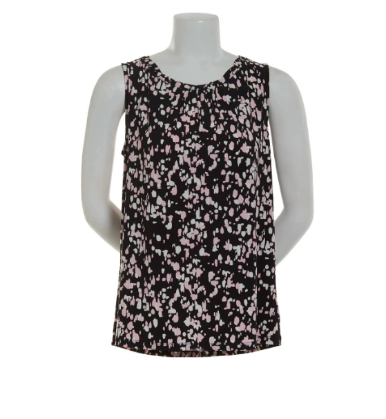 Kasper Printed Twist-Neck Sleeveless Top, Size Large