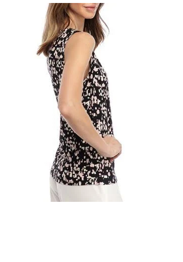 Kasper Printed Twist-Neck Sleeveless Top, Size Large