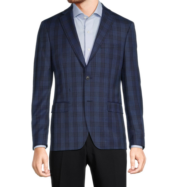 Calvin Klein Mens Slim-Fit Plaid Wool Sport Coat, Size 44Short