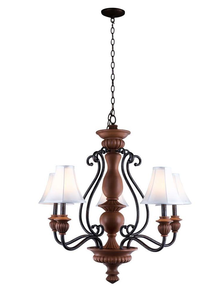 Elysia Collection 5-Light Antiqued Gold Chandelier with Elegant White Fabric Shades (FRH8)