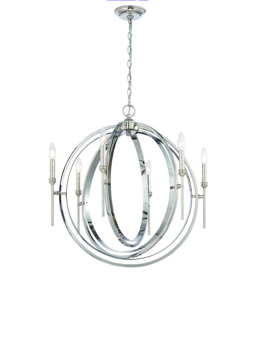 World Imports Rondure 6-Light Polished Nickel Chandelier, Adjustable Height