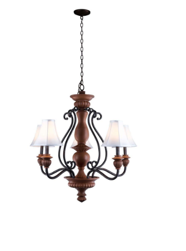 Elysia Collection 5-Light Antiqued Gold Chandelier with Elegant White Fabric Shades (FRH8)