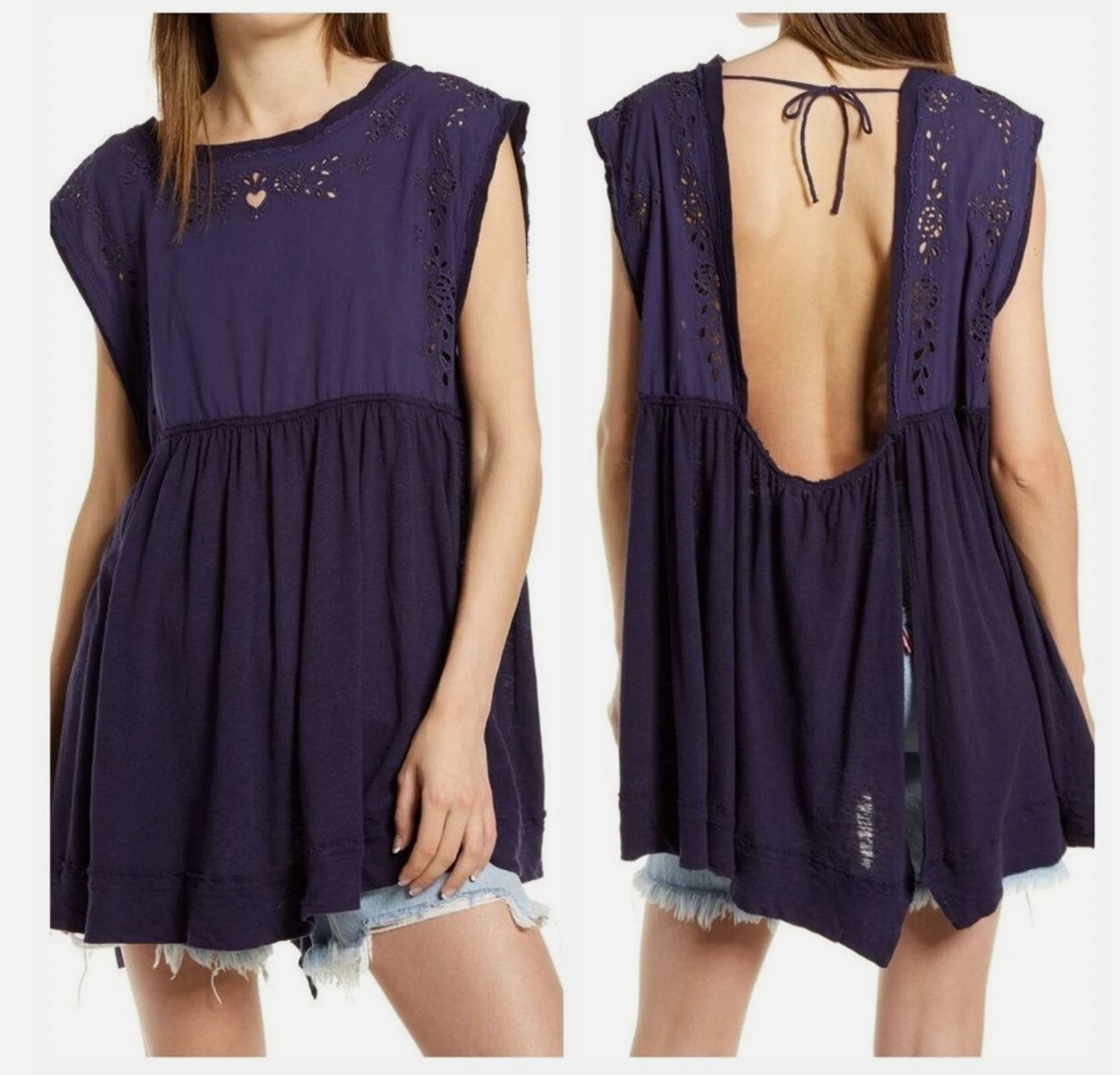 Free People Indigo Bella Babydoll Tank Top, Size Small