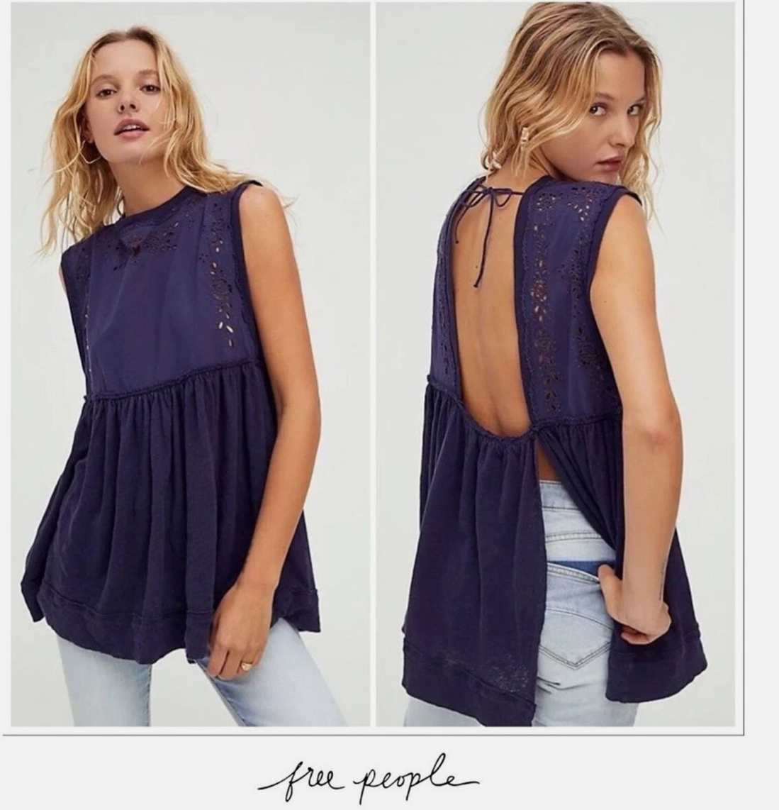 Free People Indigo Bella Babydoll Tank Top, Size Small