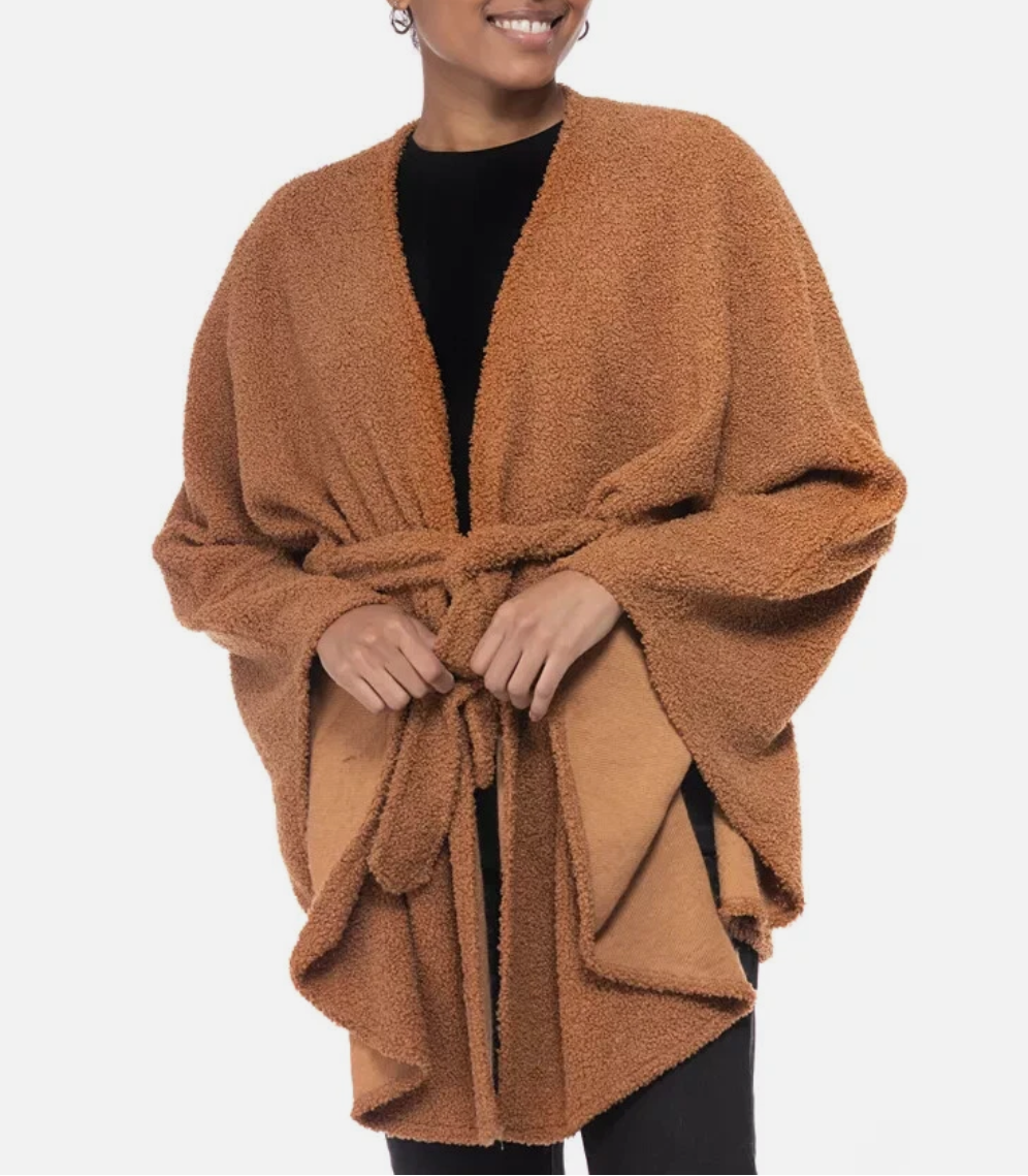 Inc International Concepts Sherpa Faux Fur Belted Kimono, One Size