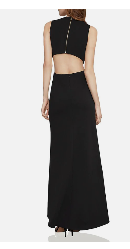 BCBG Max Azria Brooch-Trimmed Cutout Gown NNH6219752, Size 8/Black