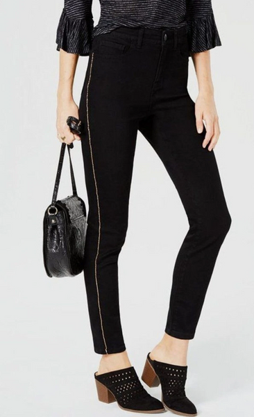 Style & Co Petite Chain-Embellished High-Rise Skinny Jeans, Size 4P