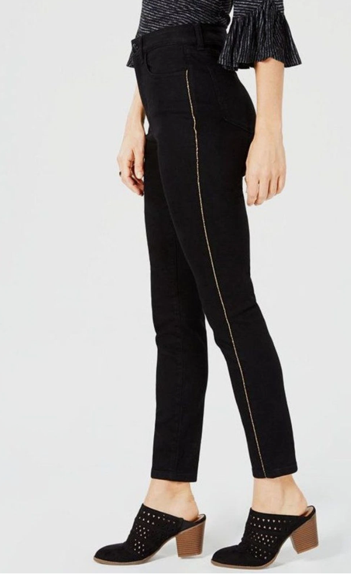Style & Co Petite Chain-Embellished High-Rise Skinny Jeans, Size 4P