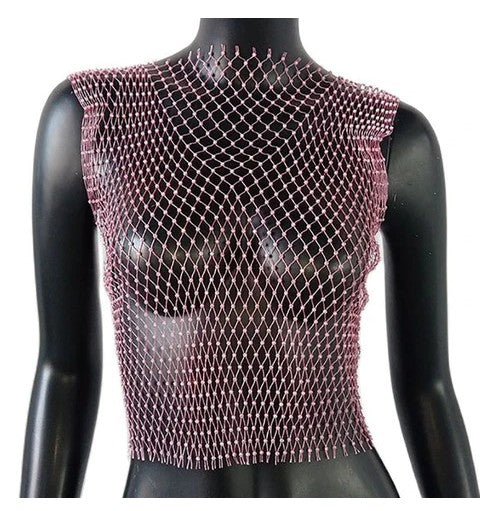 Avidlove Womens Fishnet Mesh Rhinestone See-Through Party Top, Small