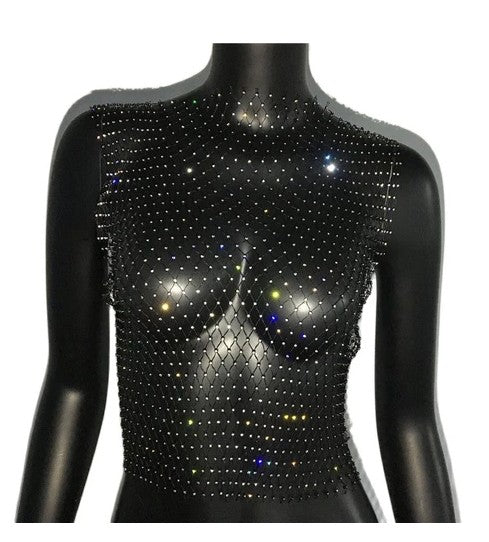 Avidlove Womens Fishnet Mesh Rhinestone See-Through Party Top, Small