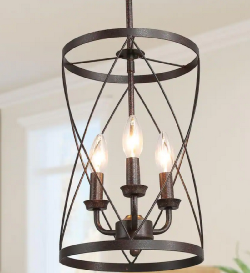 Lnc Farmhouse Chandelier Bronze Industrial 3-Light Drum Cage Candlestick Dining