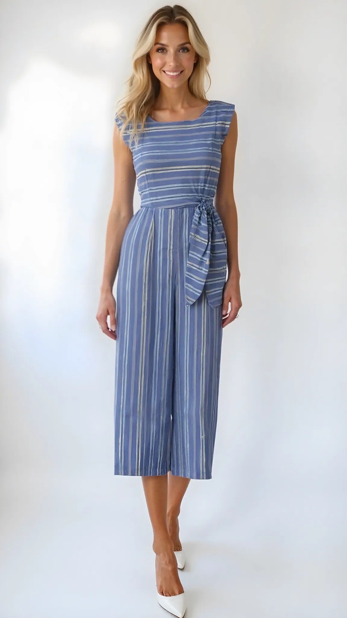 Tahari Asl Striped Cropped Jumpsuit,size 4