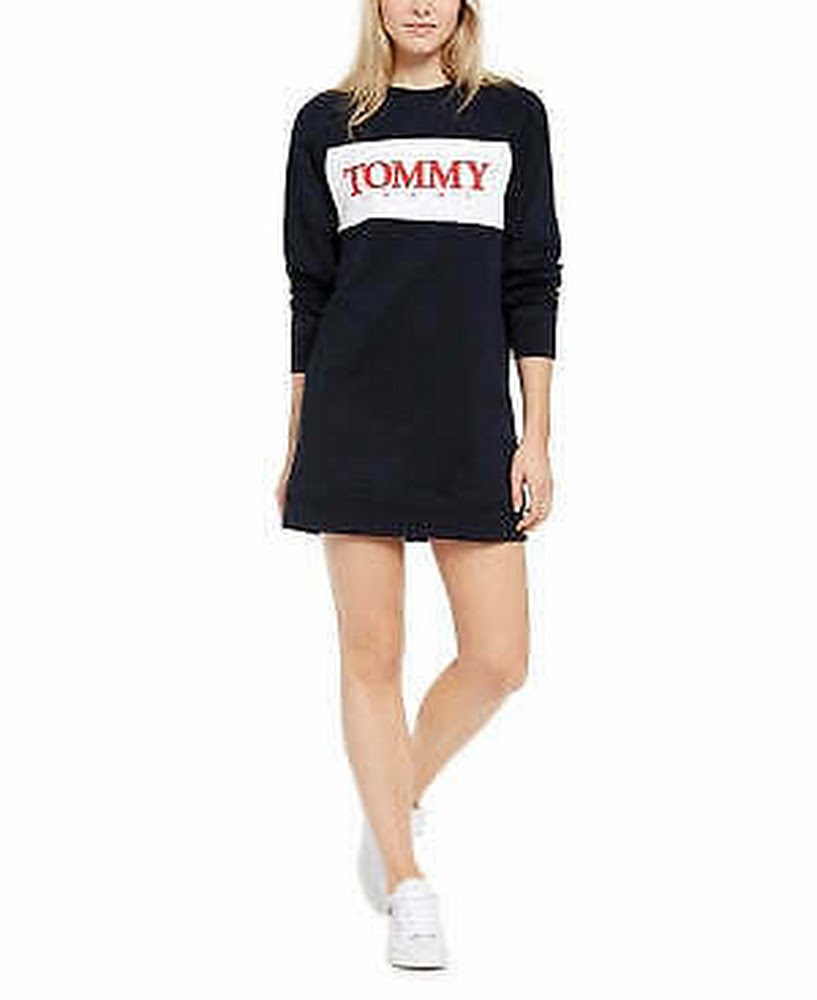 tommy hilfiger ladies' sweatshirt dress Floral Logo Fleece Relaxed Sweatshirt Dress | Blue