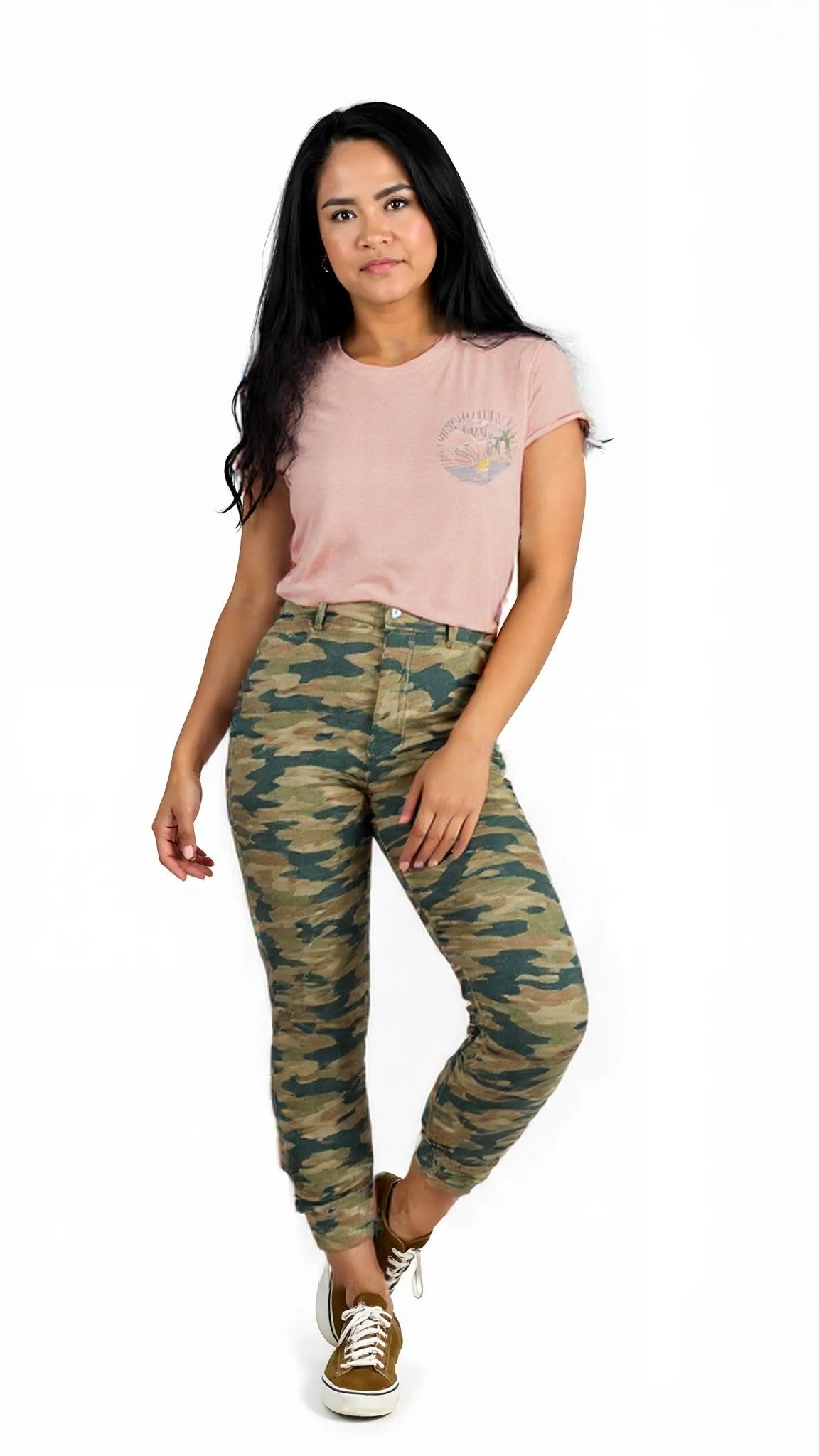 Free People Women's Pink Printed Short Sleeve Crew Neck T-Shirt Top-Size Small