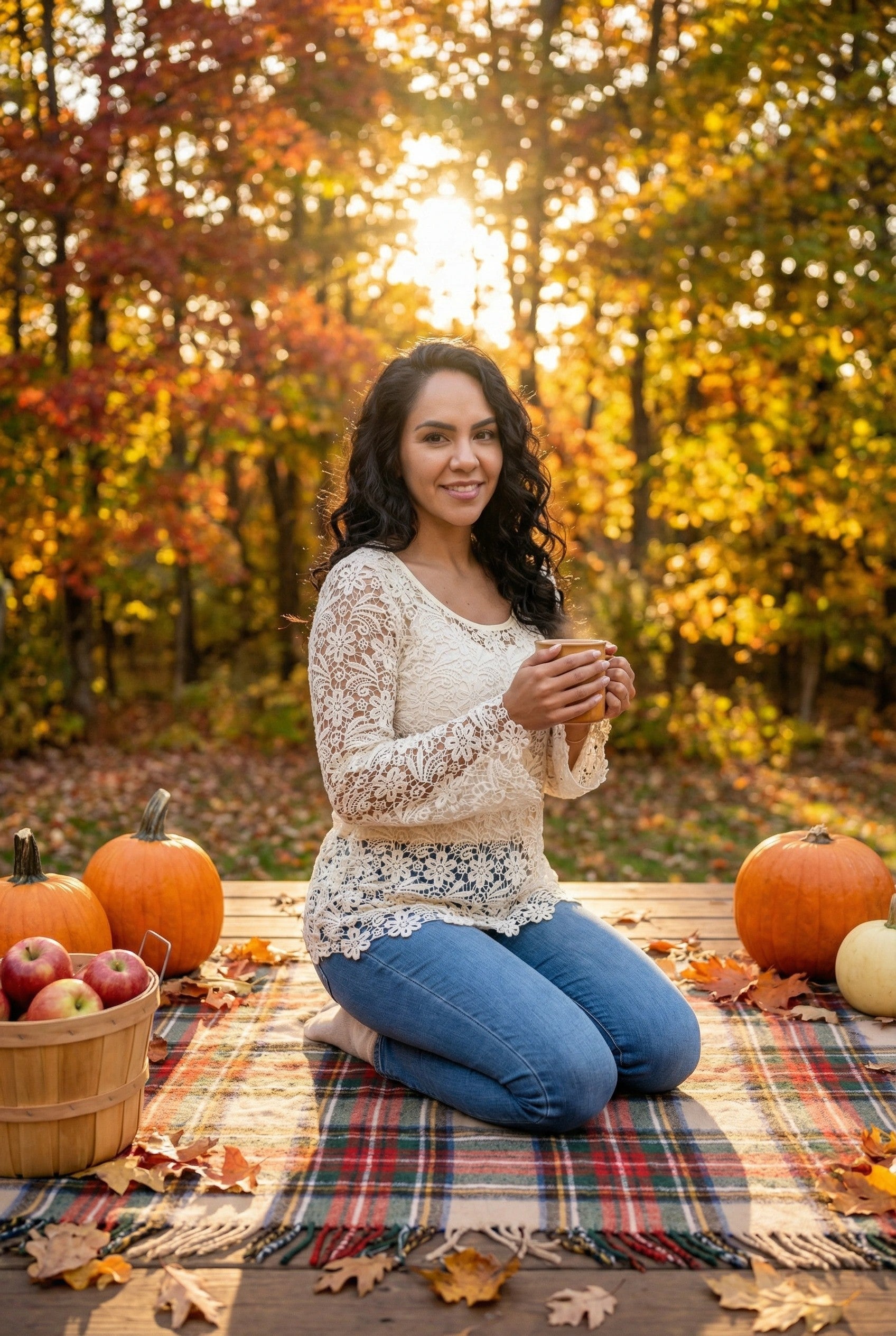 V Cristina Crocheted Long Sleeve Tunic Top, Large