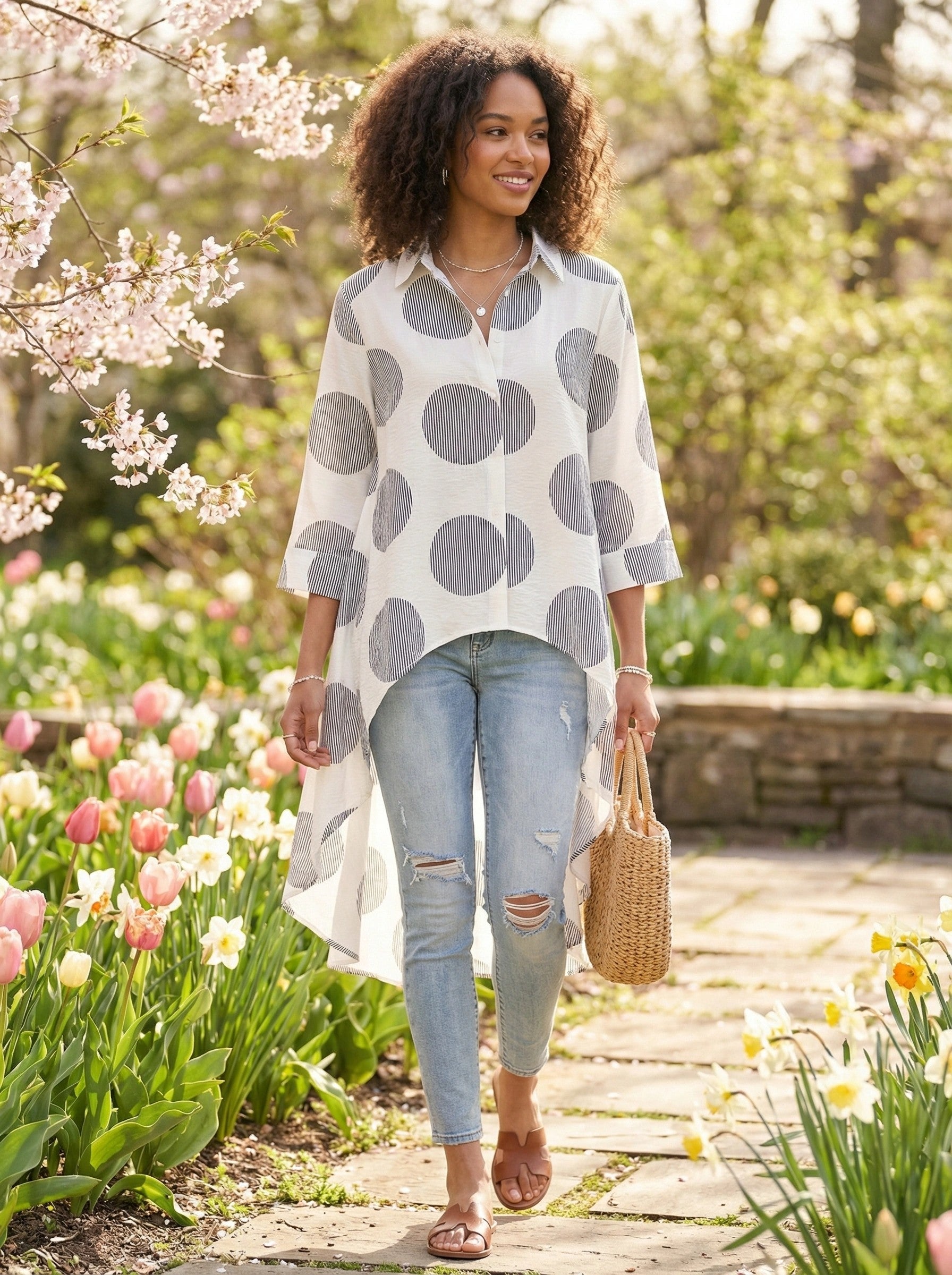 P Luca Milano Womens Geometric Print High-Low Button-Up Shirt, XL