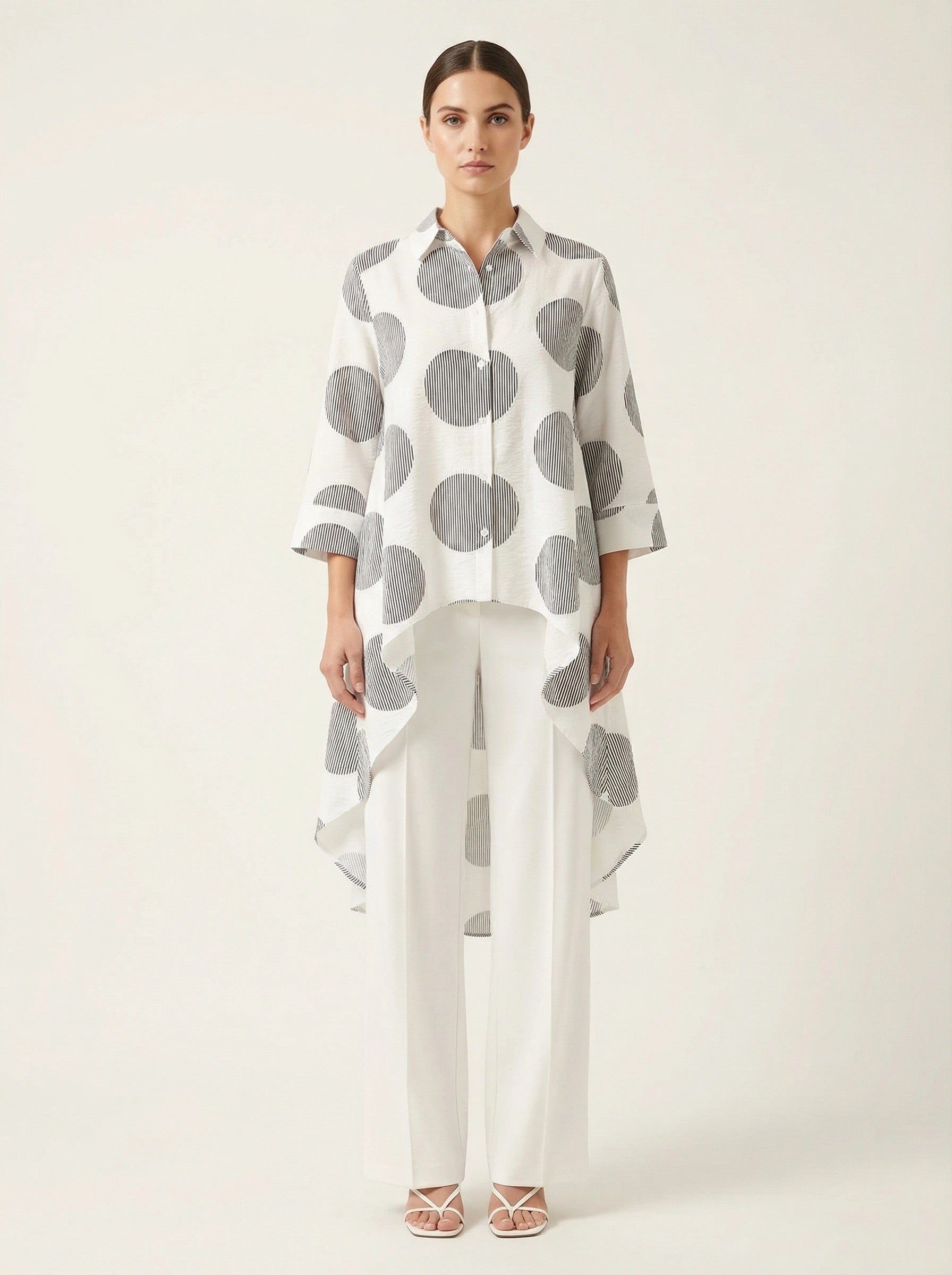 P Luca Milano Womens Geometric Print High-Low Button-Up Shirt, XL